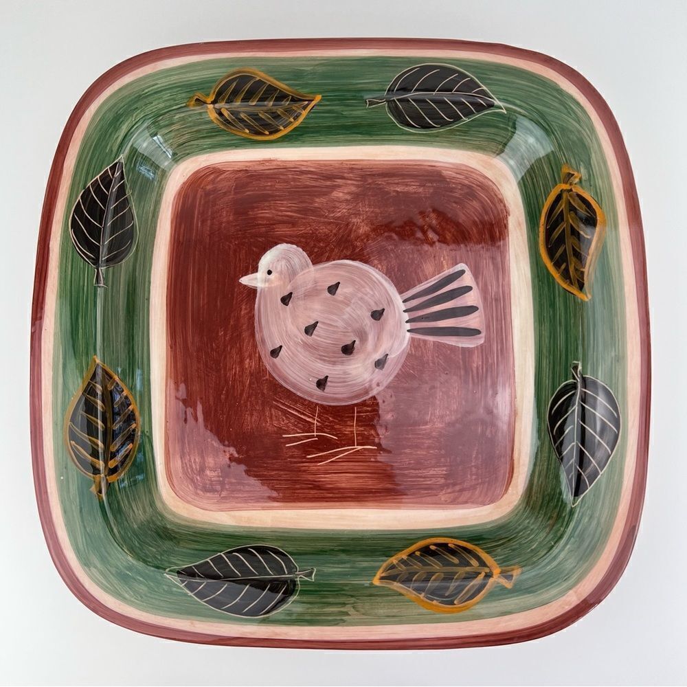 VIETRI Large Square Ceramic Platter Serving Foresta Bird Leaves Made in Italy